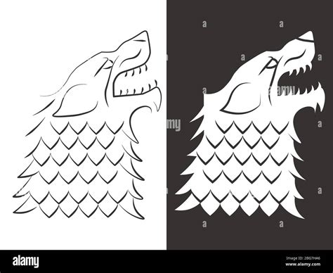 Heraldic Style Wolf Head Design Line And Silhouette Wolf Vector