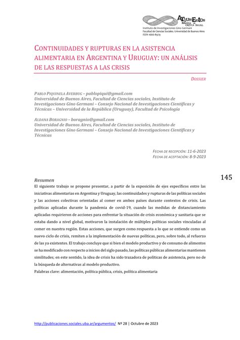 Pdf Continuidades Y Rupturas En La Asistencia Alimentaria En Argentina Y Uruguay Un Análisis