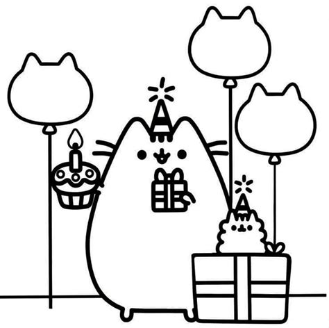 Coloriage Pusheen à Lanniversaire Télécharger Et Imprimer Gratuit