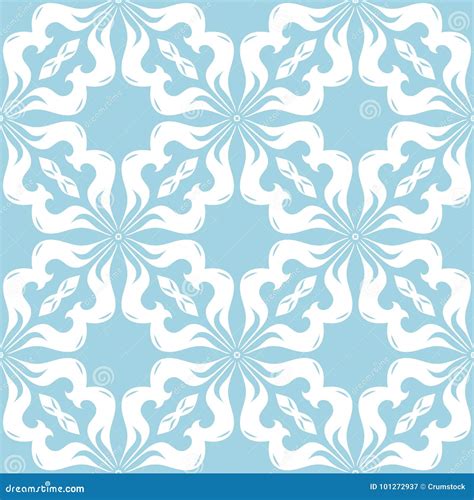 White Floral Seamless Pattern On Blue Background Stock Vector