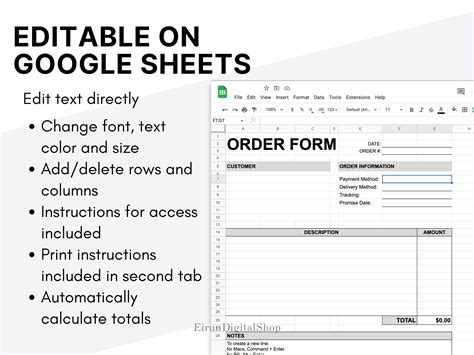 Order Form Template Editable PDF/ Word/ Googledocs/ Googlesheets Template, Customizable ...