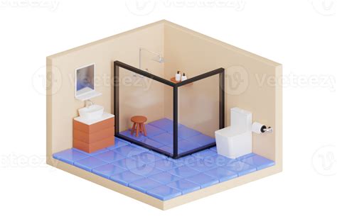 Bathroom 3d Illustration Isometric View Bathroom Open Inside Interior