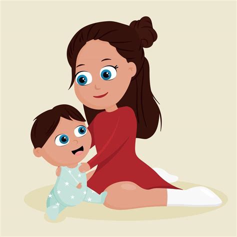 Cute cartoon illustration of a mother and baby. 2993582 Vector Art at ...