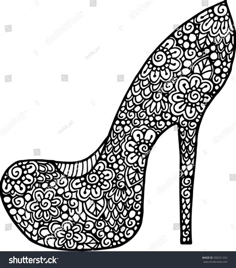 Hand Drawn Outline Ornamental High Heel Stock Vector 300251252 ...