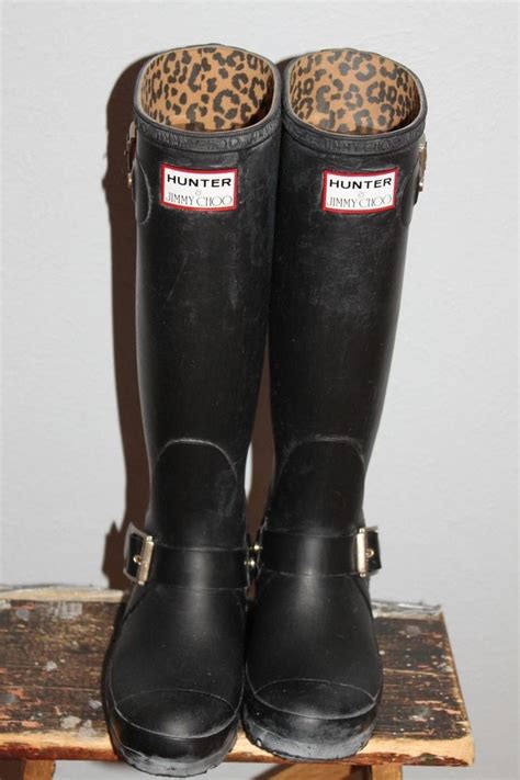 Women S Pre Owned Black Rubber Hunter Jimmy Choo Wellies Rain Boots