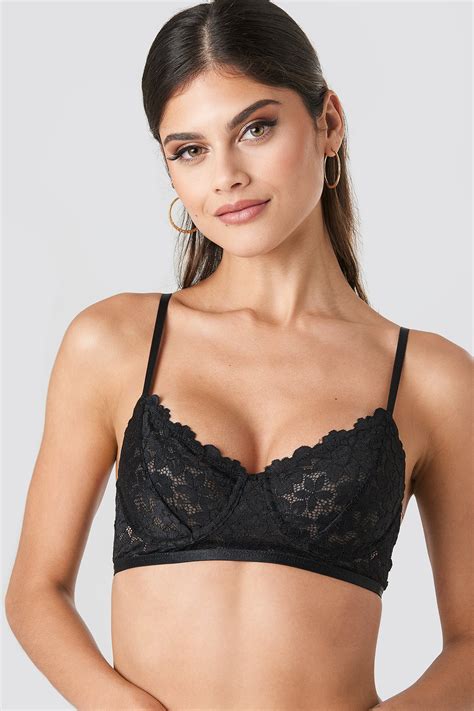 Flower Lace Elastic Cup Bra Black Na Kd