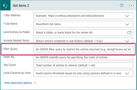 Anleitung Power Automate Odata Filter Queries Sharepoint