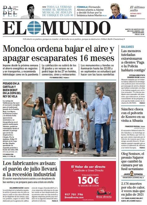 Portada De El Mundo Del Martes De Agosto De Medios