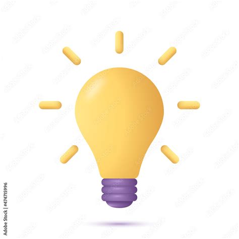 D Light Bulb Icon In Cartoon Style D Electric Lightbulb With Rays Of