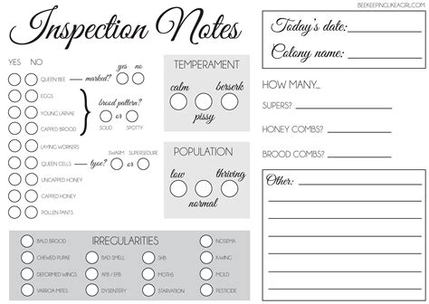 Free Printable Hive Inspection Sheets Printable Calendars At A Glance