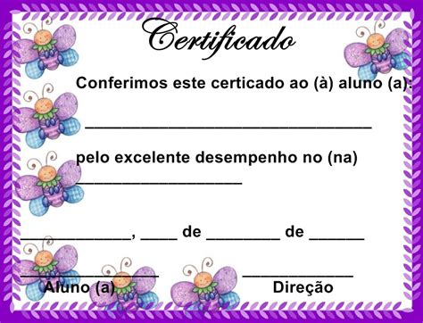 Certificado Infantil Para Editar - Certificado Educação Infantil Para Editar - RETOEDU