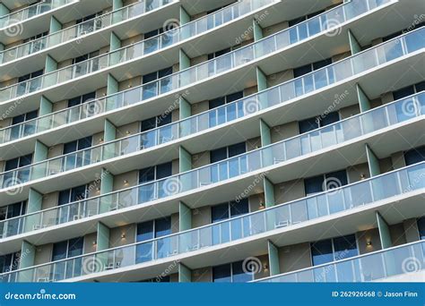 Close Up Exterior Of A Condominium At Miami Fl With Glass Balcony