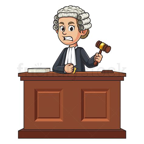 Angry Female Judge Courtroom Bench Cartoon Vector Illustration