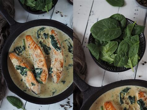 Minuten Rezept Lachs In Cremiger Sahneso E Mit Spinat Wiewowasistgut