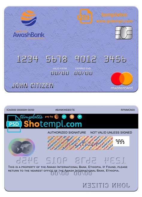 Ethiopia Awash International Bank Mastercard Credit Card Template In