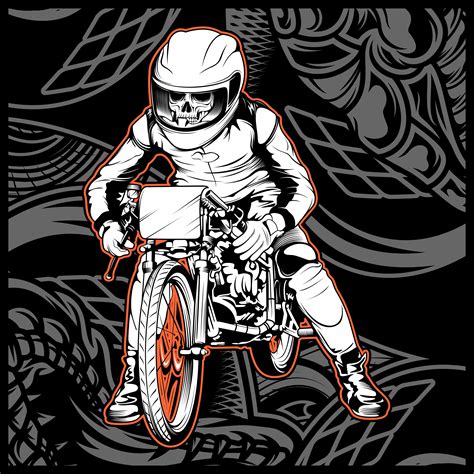 Skull Riding A Motorcycle Ready For The Race Vector Art At Vecteezy