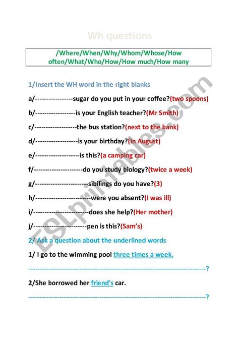 Wh Questions English Esl Worksheets For Distance Wh Questions