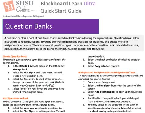 Blackboard Ultra Question Bank Instructor Quick Start Guide Oertx