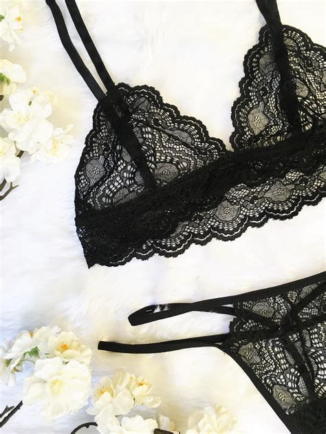 Black Lingerie CAMILLA Sexy Lingerie Set Sheer Lingerie Strappy Lingerie Lace Lingerie Black