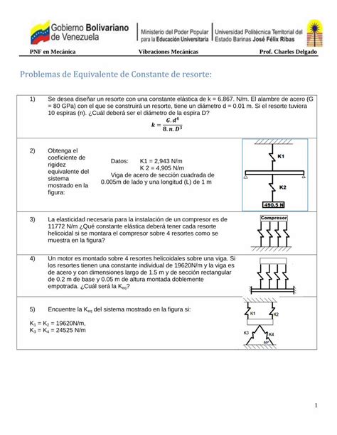 PDF Problemas de Equivalente de Constante de resorte en Mecánica