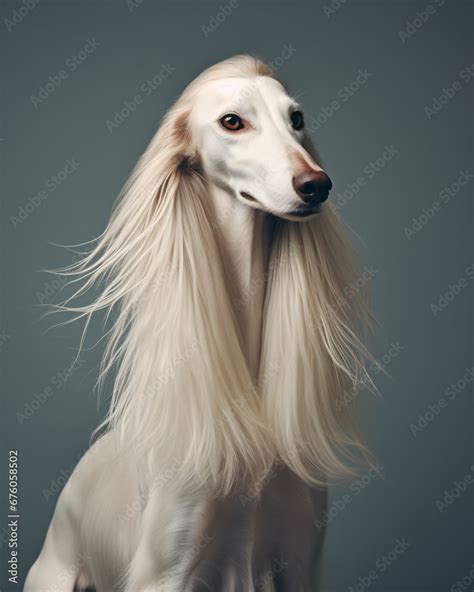 white hound dog with long hair of an afghan breed Stock Photo | Adobe Stock