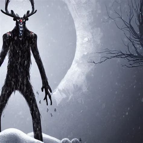 KREA Detailed Digital Art Of A Pale Scrawny Wendigo Until Dawn