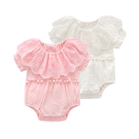 Princess Summer Baby Girl Bodysuits Cute Infant Short Sleeve Ruffles