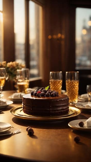 Uma Mesa Redonda A Tela Perfeita Para Um Bolo De Chocolate De Dar