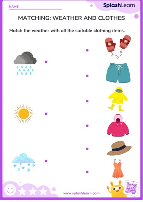 Matching Weather And Clothes — Printable Ela Worksheet