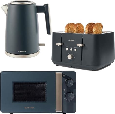 Salter Combo 8687 Kettle Toaster Microwave Set Matching Kitchen Countertop Breakfast Set