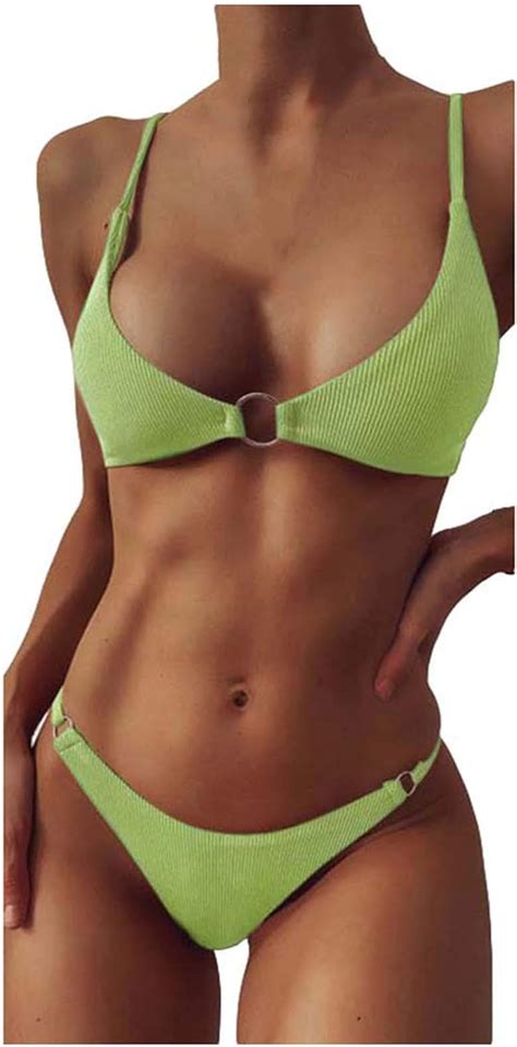 Women S Sexy Push Up Basic Triangle Bikini Set With Adjustable Strings