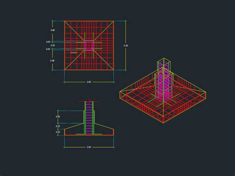 Zapatas Aisladas Cuadradas De Cimentacion En AutoCAD Librería CAD