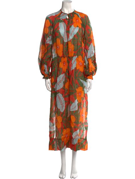 Lee Mathews Floral Print Long Dress - Orange Dresses, Clothing