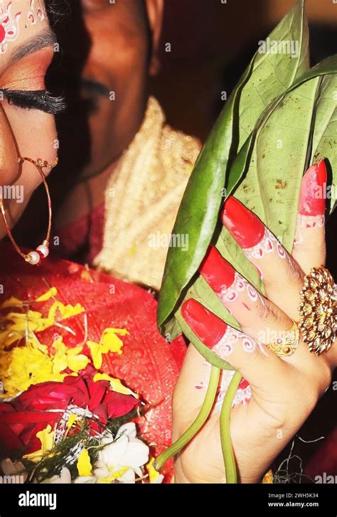 Traditional Indian Bengali Hindu Wedding Rituals And Bengali Bride With Traditional Clothing