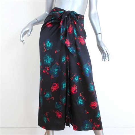 Ganni Tie Front Midi Skirt Black Floral Print Stretch… Gem