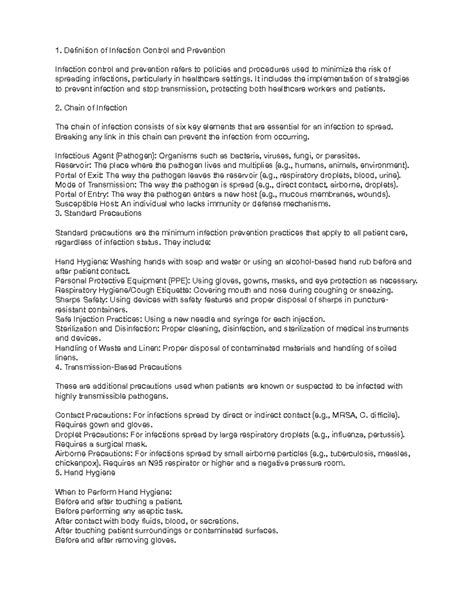 Infection Control & Prevention: Chapter 28 Overview - Notes Oct 22