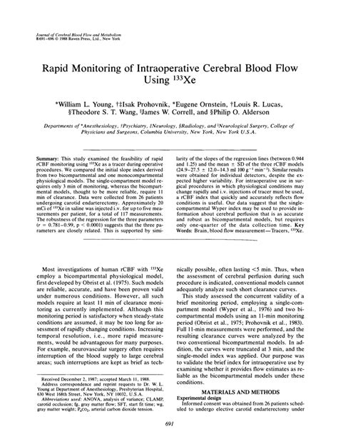 Pdf Rapid Monitoring Of Intraoperative Cerebral Blood Flow Using 133xe