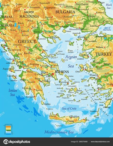 Highly Detailed Physical Map Greece Vector Format All Relief Forms ...