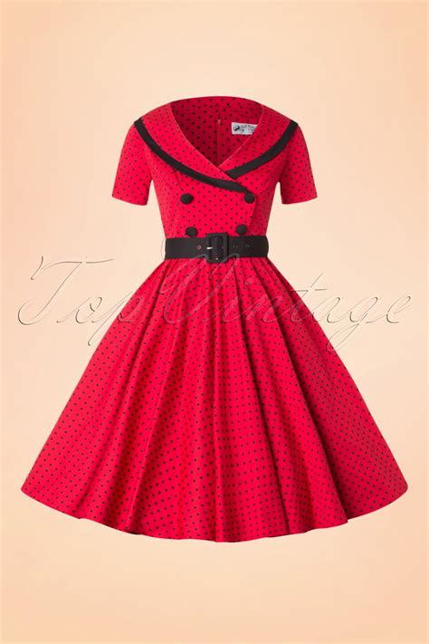 50s Mimi Polkadot Swing Dress In Red