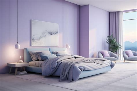 Premium AI Image | Minimal blue violet colors bedroom interior design with bed and modern decoration