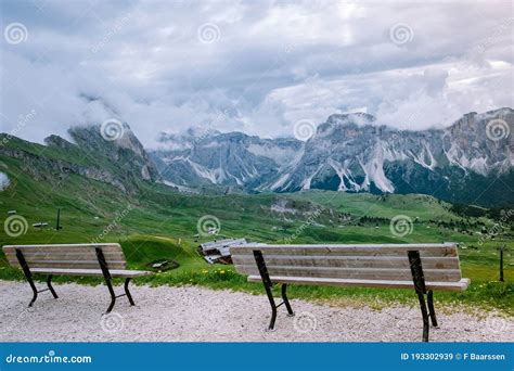 Couple On Vacation Hiking In The Italien Dolomites Amazing View On