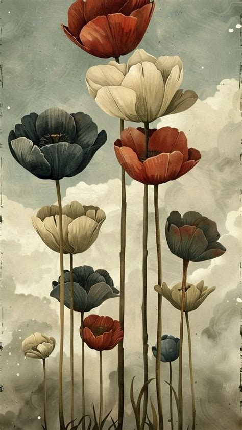 An Image Of Flowers In The Sky With Clouds