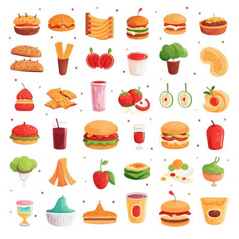 A variety of different types of food including a burger fruit and a