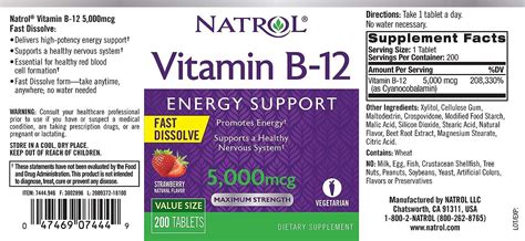 Natrol Vitamin B12 5000mcg Fast Dissolve Tablets 200 Count Promotes