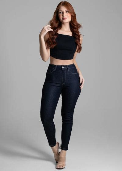 Calça Jeans Feminina original Sawary Hot Pant Azul Petróleo Cintura Alta Sawary Jeans Calça