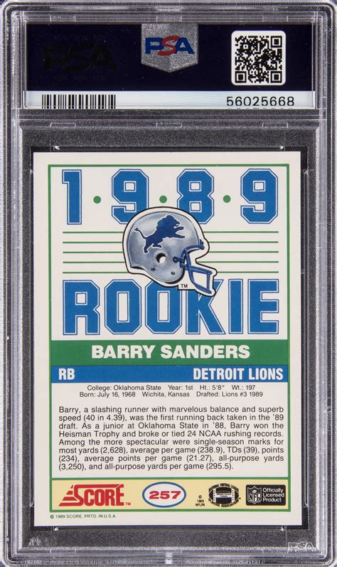 Lot Detail - 1989 Score #257 Barry Sanders Signed Rookie Card – PSA GEM ...