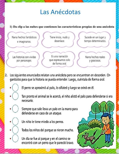 Ejercicio De Anécdotas Teachers School Subjects Workbook