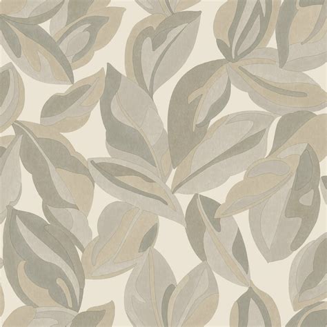 Papel Pintado Hojas Grandes Beige Y Gris