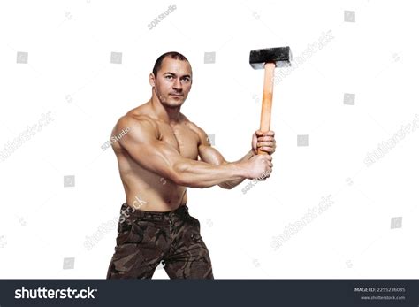 Strong Man Naked Torso Holds Sledgehammer Stock Photo Shutterstock