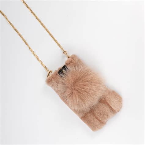 Nude Pink Fur Phone Bag With Fur Pompom Nick The Greek Furs